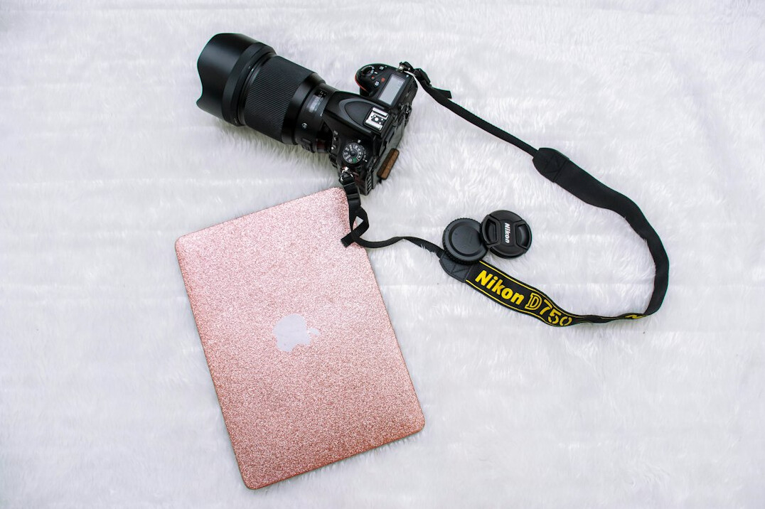 Remote interview setup with a laptop camera light and microphone