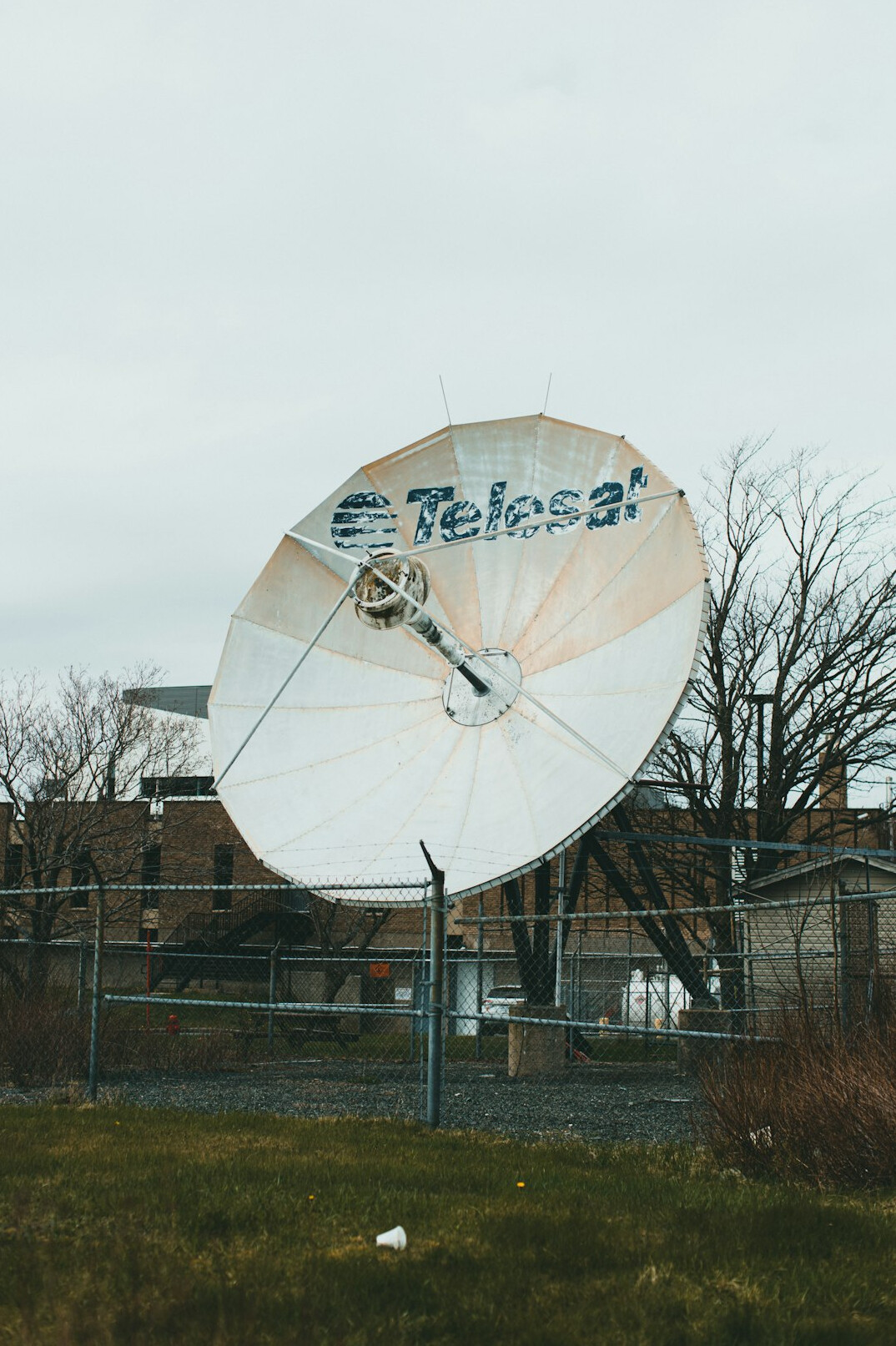 Satellite dishes pointing at the sky at a teleport facility